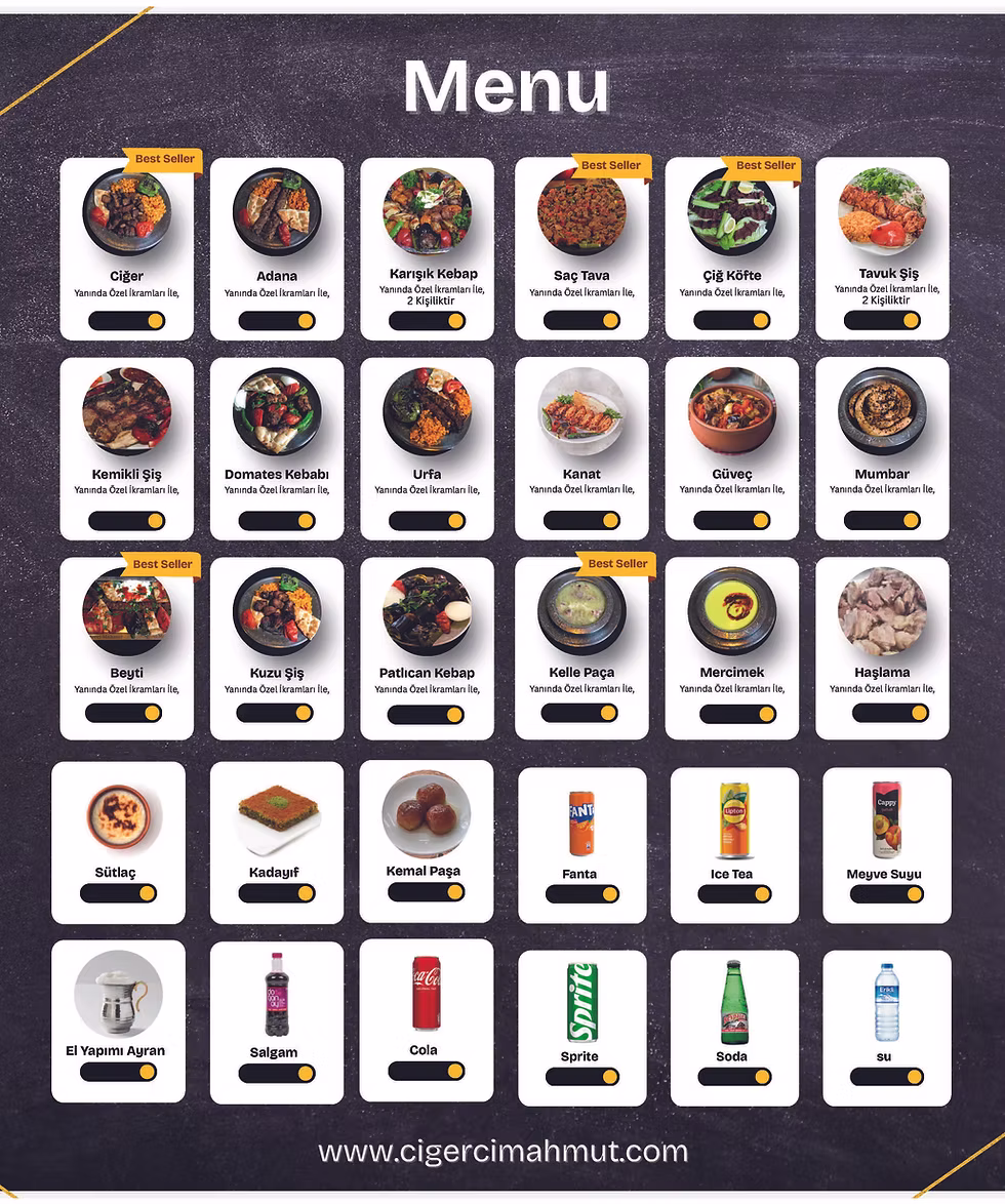 Ciğerci Mahmut Menü - İstanbul Fatih Haseki Ciğerci Menüsü
